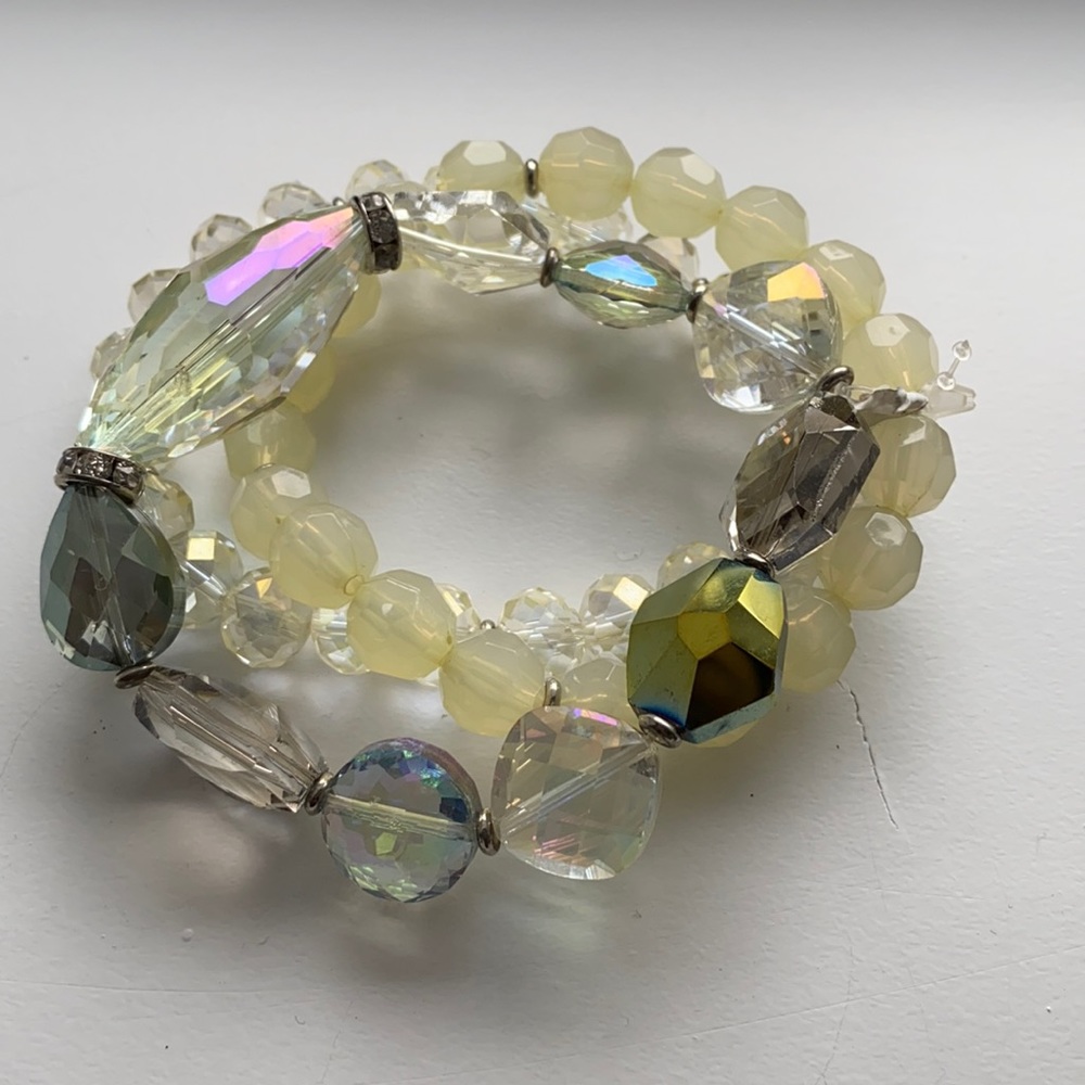 Three piece pale green mix bead bracelet